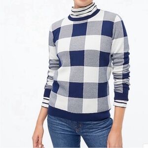 J. Crew Navy Blue Oversized Gingham Teddie Sweater NEW